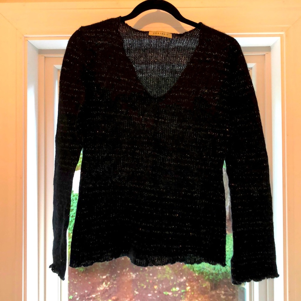 Women’s Black V Neck Wool Blend Sweater